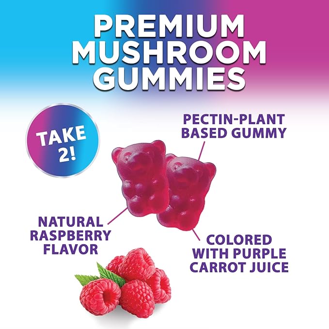 Mushroom Supplement Gummy - 12 in 1 Mushroom Complex with Lions Mane, Reishi, Cordyceps, Chaga & Turkey Tail, Immune Support & Nootropic Supplements for Memory, Brain, Energy & Focus - 60 Gummies