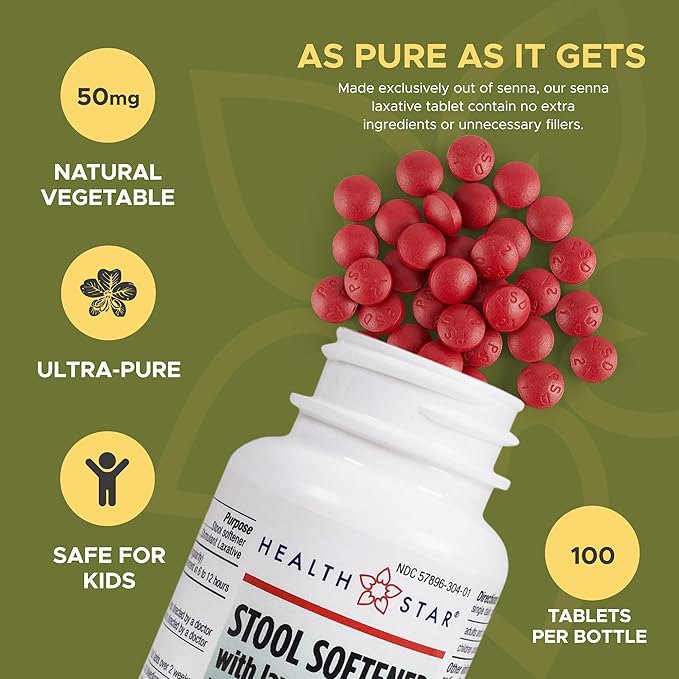 GeriCare Senna Plus Laxative & Stool Softener Tablets 50mg / 8.6mg Strength Natural Vegetable Stimulant Laxative | Gentle Constipation Relief | Docusate Sodium for Bowel Movement