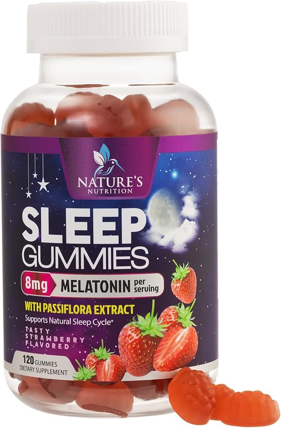 Sleep Gummy 8mg Melatonin - Extra Strength Sleep Support with 20mg Passiflora, Natural Sleeping Gummies for Adults, Vegan & Non-GMO, Melatonin Supplement for Restful Sleep Women & Men - 120 Gummies