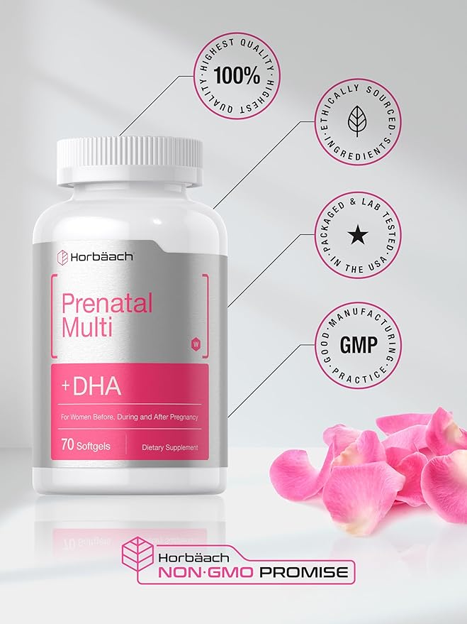Horbäach Women's Prenatal Multivitamin with DHA, Iron and Folic Acid | 70 Softgels | Non-GMO & Gluten Free