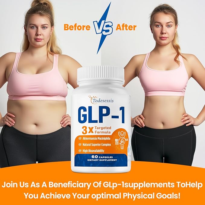 GLP-1 Supplement for Women, Natural GLP-1 Support, 3X Targeted Formula, GLP1 with Akkermansia Probiotic, Berberine HCI & Chicory Inulin, for Metabolism, Digestive & Gut Health - Vegan, 60 Capsules