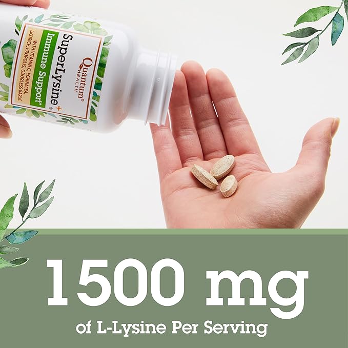 Quantum Health Super Lysine+ / Advanced Formula Lysine+ Immune Support with Vitamin C, Echinacea, Licorice, Propolis, Odorless Garlic (180 Tablets), Packaging may vary