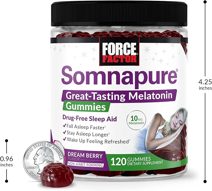 Force Factor Somnapure Gummies with Melatonin, Drug-Free Sleep Support Supplement for Adults with Occasional Sleeplessness, Dream Berry Flavor, 120 Count (Pack of 4)