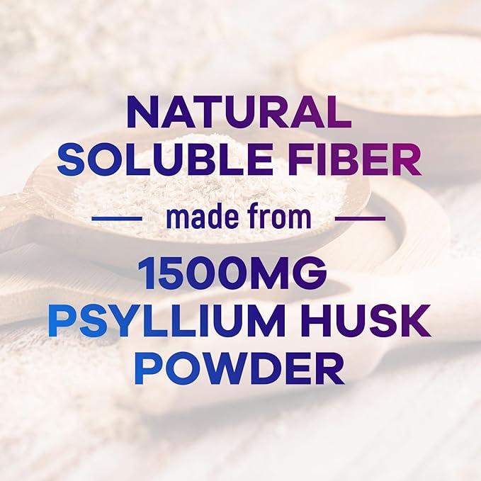 Psyllium Husk Powder Caps 1500mg - Non-GMO, Natural Soluble Fiber for Daily Digestive Health & Regularity Support, Vegan Psyllium Fiber Supplement with Plant Based Fiber, Sugar Free - 60 Capsules