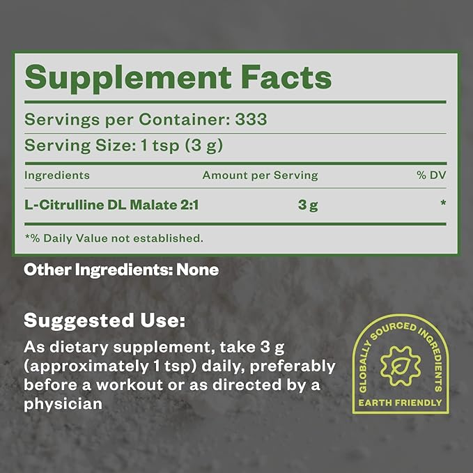 L Citrulline Malate 2:1 Powder, 1 kg, Citrulline Supplement and Citrulline Nitrate for Strength Performance and Energy, Pre-Workout L Arginine L Citrulline Supplement Powder, 334 Servings