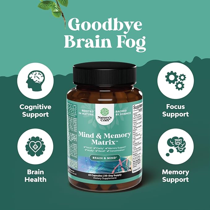 Advanced Brain Supplement for Memory and Focus - Nootropics Brain Support Supplement with Memory and Focus Vitamins for Adults of All Ages - for Brain Fog Clarity Energy and Recall