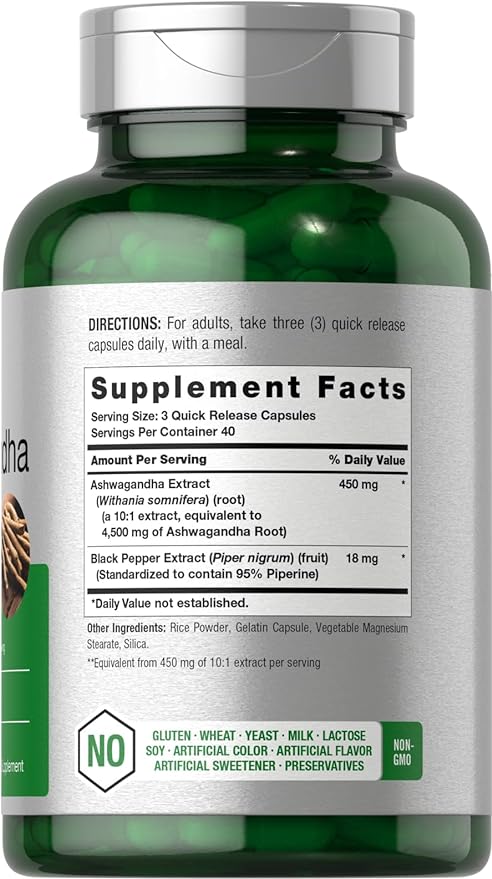 Horbäach Ashwagandha Supplement | Max Strength | 120 Capsules | Non-GMO, Gluten Free