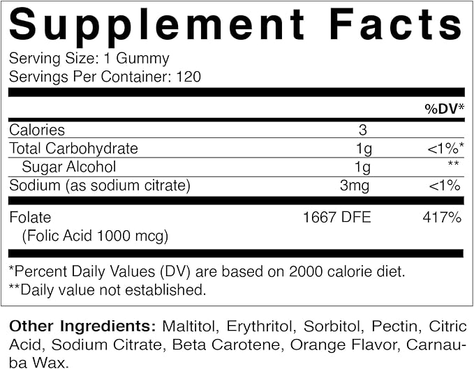 Vitamatic Folic Acid Gummies 1000 mcg (1 mg) – Essential Prenatal Vitamin B9 for Mom & Baby – 120 Vegan Gummies per Bottle – 2 Pack