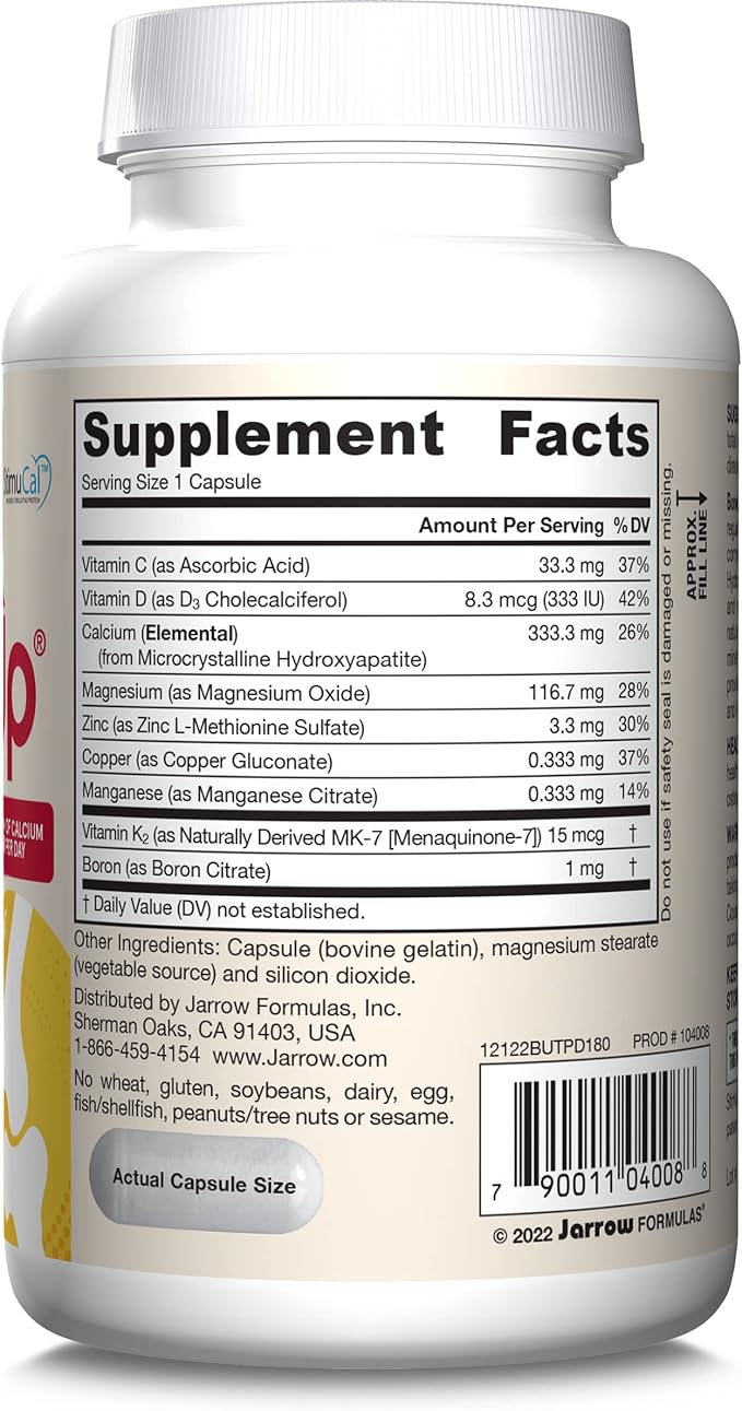 Jarrow Formulas BoneUp Three Per Day For Bone Support and Skeletal Nutrition, Includes Vitamin D3, K2 (as MK-7) and 1000 mg of Calcium Per Day, 180 Capsules, 60 Day Supply