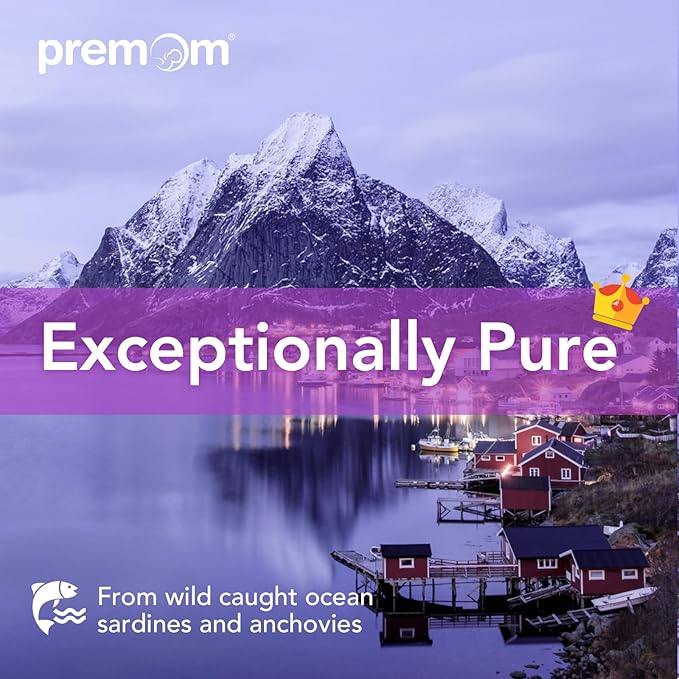 Premom Prenatal DHA Fish Oil: Triglyceride Omega 3 with 470mg DHA, 200mg EPA + 400 IU VIT D3 Supplement - Fertility Support for Women - Globally Sourced from Wild Caught Fish