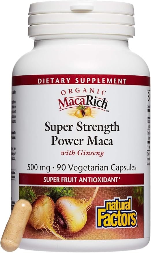MacaRich by Natural Factors, Super Strength Power Maca, Superfruit Antioxidant Supplement with Ginseng, 90 capsules (90 servings)