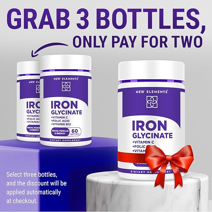 Iron Glycinate 50mg with Vitamin C, Folic Acid & B12 | Advanced Iron Supplement for Anemia Relief, Energy Boost & Immune Support | Gentle on Stomach, Fast Absorption | Natural Softgels for Women & Men