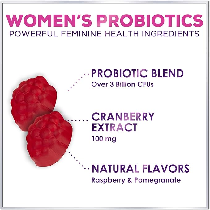 Probiotics for Women with Cranberry Extract - 6 Premium Strains for PH Balance, Digestive Health, Vaginal & Immune Support, 3 Billion CFU, Womens Probiotic Gummy for Feminine Health - 60 Gummies
