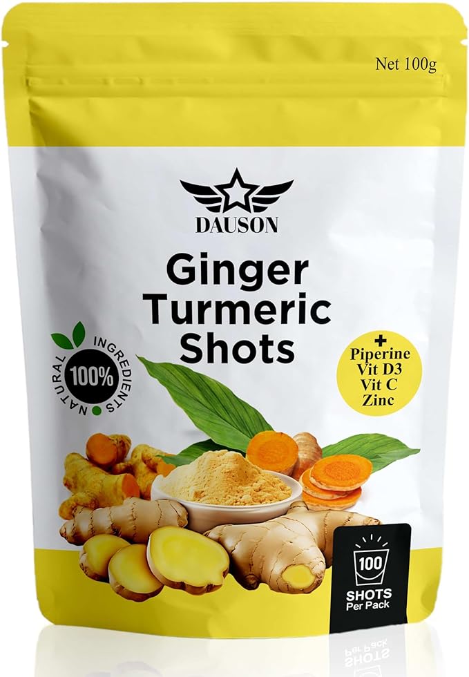 Ginger Turmeric Supplements, 100g/100 Shots of Turmeric Ginger Powder Boosted with Orange, Curcumin, Vitamin C, D & Zinc for Joint, Gut, Keto & Immune Support – Health Drink