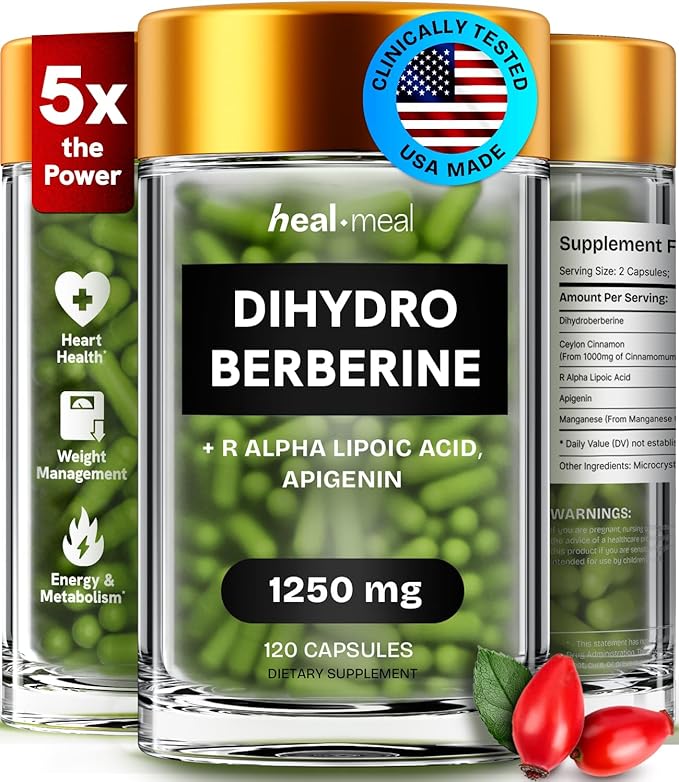Dihydroberberine Supplement - Dehydro Berberine Organic - Super Berberine Supplement with Ceylon Cinnamon & R Alpha Lipoic Acid & Apigenin - Hydroberberine 120 caps (1 Pack)