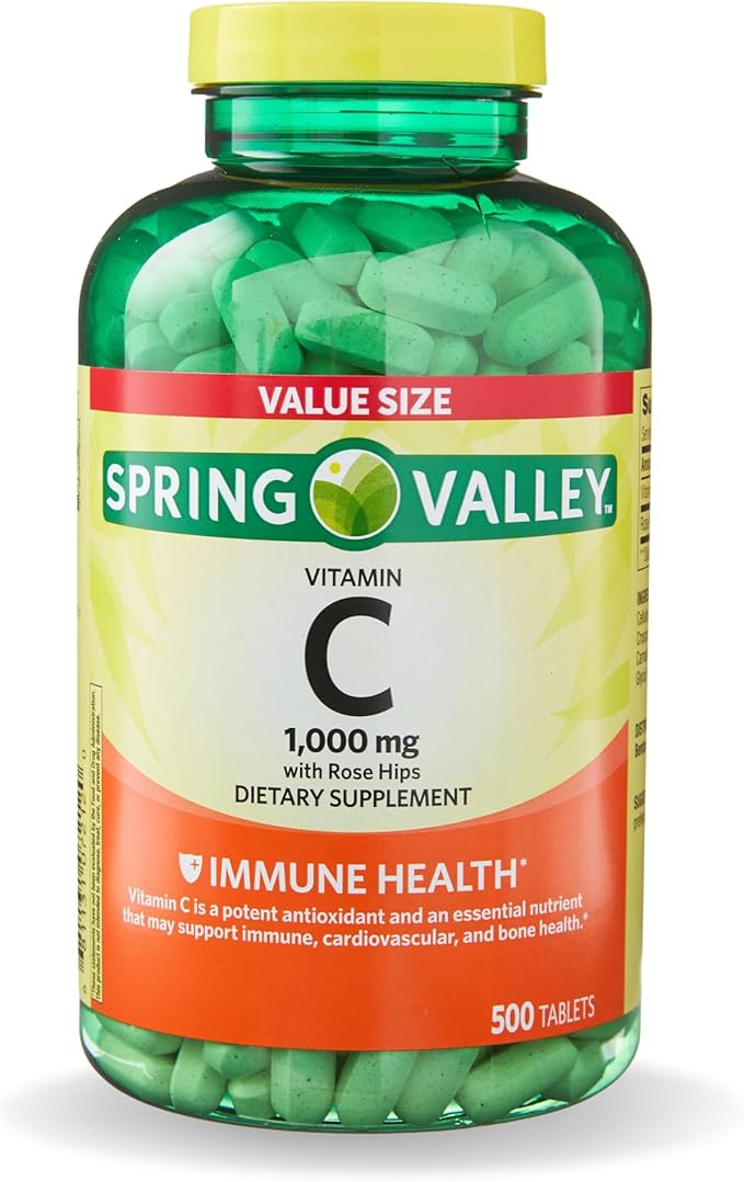 Spring Valley Vitamin C 1000mg with Rose HIPS Tablets Dietary Supplement, 500 Count, Antioxidant Protection* (Pack of 1)