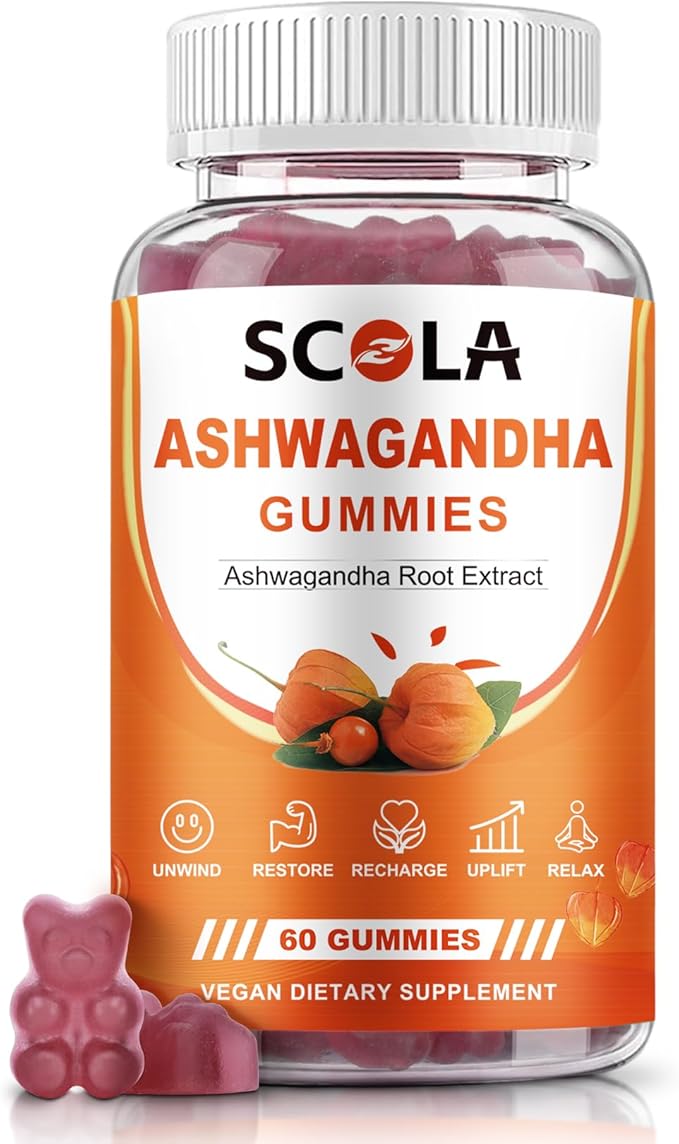 Ashwagandha Gummies for Women & Men, Natural Calm Gummies with Ashwagandha Root Extract Vitamin D Zinc, Ashwagandha Supplement, 60 Gummies