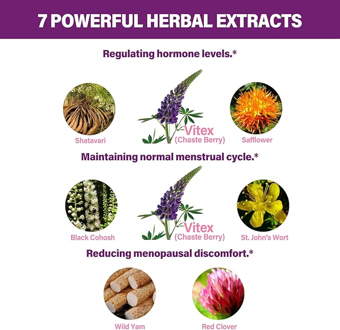 Vitex (Chaste Berry) Drops for Women, Natural Menstrual & Menopause Support Supplement w/Chasteberry, Black Cohosh, Red Clover, Shatavari, Wild Yam, St. John's Wort Herb Extract. 2oz