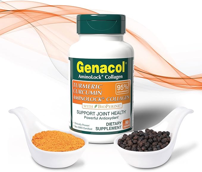 Genacol Turmeric Curcumin Collagen Supplement Enhanced Absorption with 95% Curcuminoids, Black Pepper & AminoLock Colageno | Supports Healthy Joints | 90 Capsules