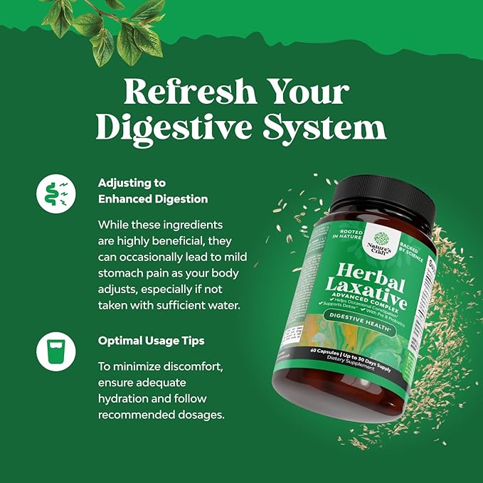 Herbal Laxative Capsules with Probiotics – Natural Laxatives for Constipation with Senna Leaf, Psyllium, Aloe Vera – Colon Cleanse for Women & Men - Detox for Gut Health & Weight Management – 60 Ct