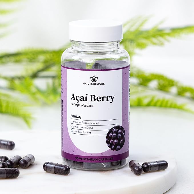 Nature Restore Organic Acai Berry Supplement, Freeze Dried, 90 Acai Berry Capsules, Non GMO, Gluten Free, Vegan