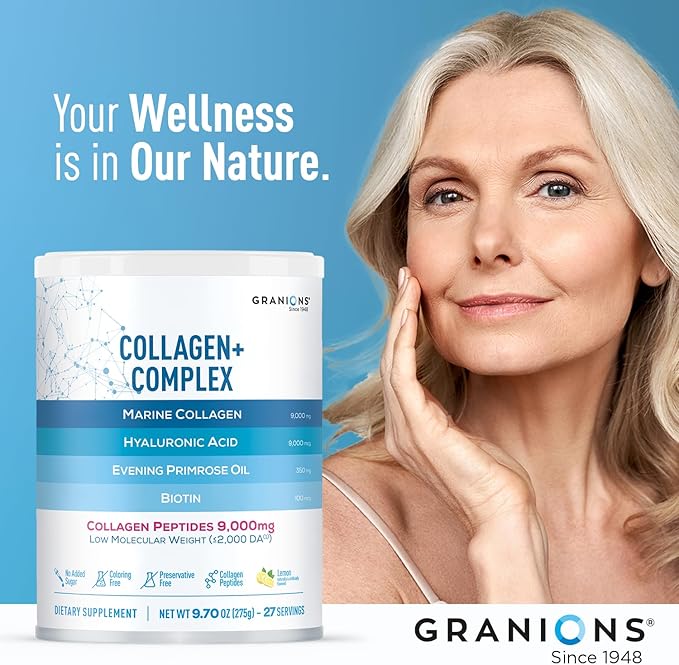Marine Collagen Powder Supplement - Type I Hydrolyzed Marine Collagen Peptides, Protein, Biotin, Hyaluronic Acid, Vitamin C, Vital Antioxidants Complex - Skin Supplements for Women - Lemon, 9.7oz