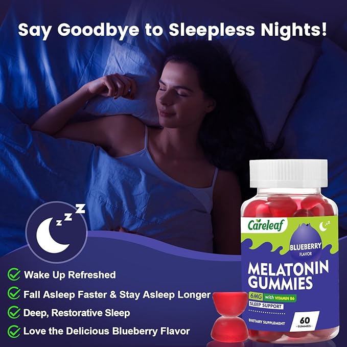 Melatonin Gummies Sleep Support for Men and Women Health Sleep with 6mg Melatonin&Vitamin B6 Blueberry Flavor 60 Count