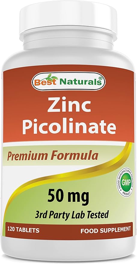 Best Naturals Zinc 50mg Supplements (as Zinc Picolinate) - Zinc Vitamins for Adults Immune Support - 120 Tablets (120 Count (Pack of 1))