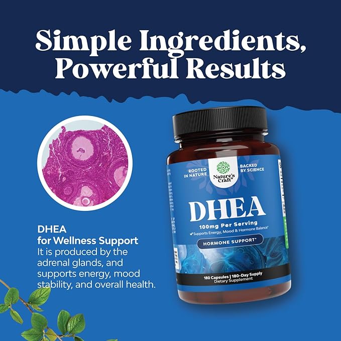DHEA Supplement for Women & Men - Pure DHEA 100mg for Hormone Balance, Improves Mood Stability, Brain Function, Immune System, Energy & Fertility - Dehydroepiandrosterone Capsules for Adults - 180 Ct