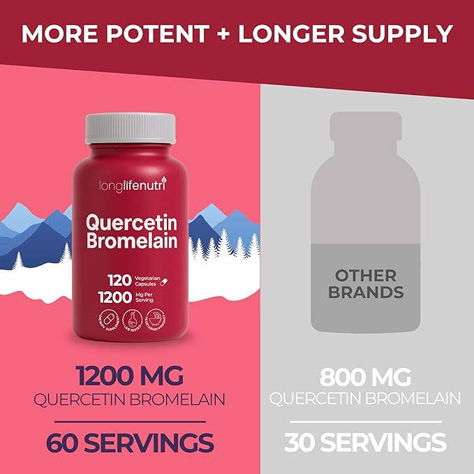 Quercetin 1000mg with Bromelain 200mg - 120 Vegetarian Capsules, Organic Dihydrate Complex for Joint Mobility & Respiratory Balance, 2-Month Supply, GMP Certified, Made in USA