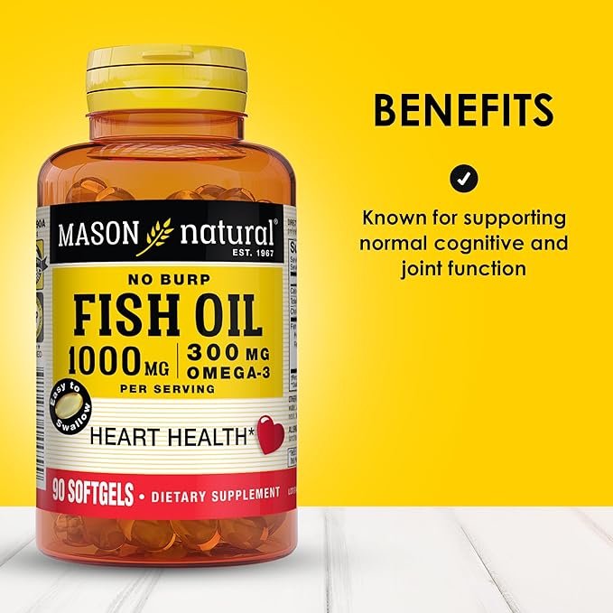 Mason Natural Omega,3 Fish Oil, 45,Day Supply, 1000mg with EPA and DHA for Joint Support, 90 Softgels (Pack of 3)
