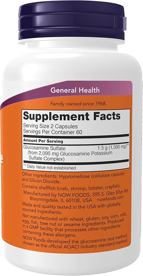NOW Foods Supplements, Glucosamine Sulfate 750 mg, with UL Dietary Supplement Certification, 120 Veg Capsules