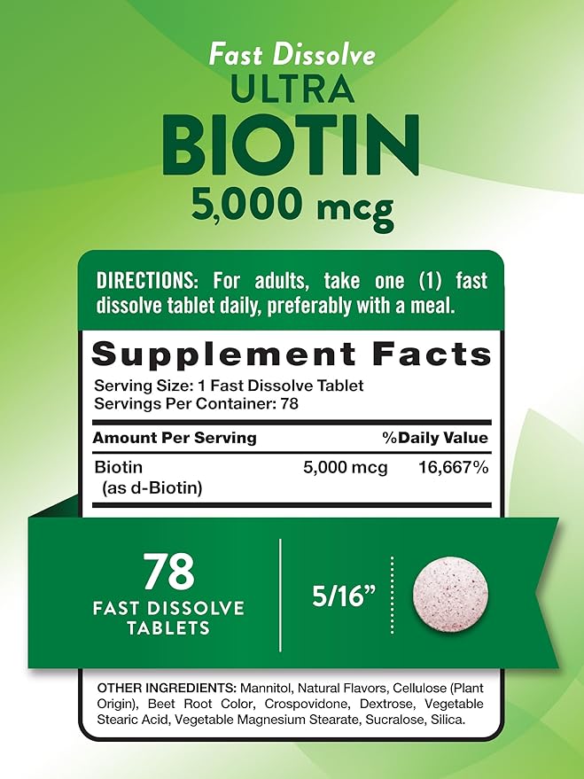Nature's Truth Biotin 5000mcg | 78 Fast Dissolve Tablets | Natural Berry Flavor | Vegan, Non-GMO, Gluten Free