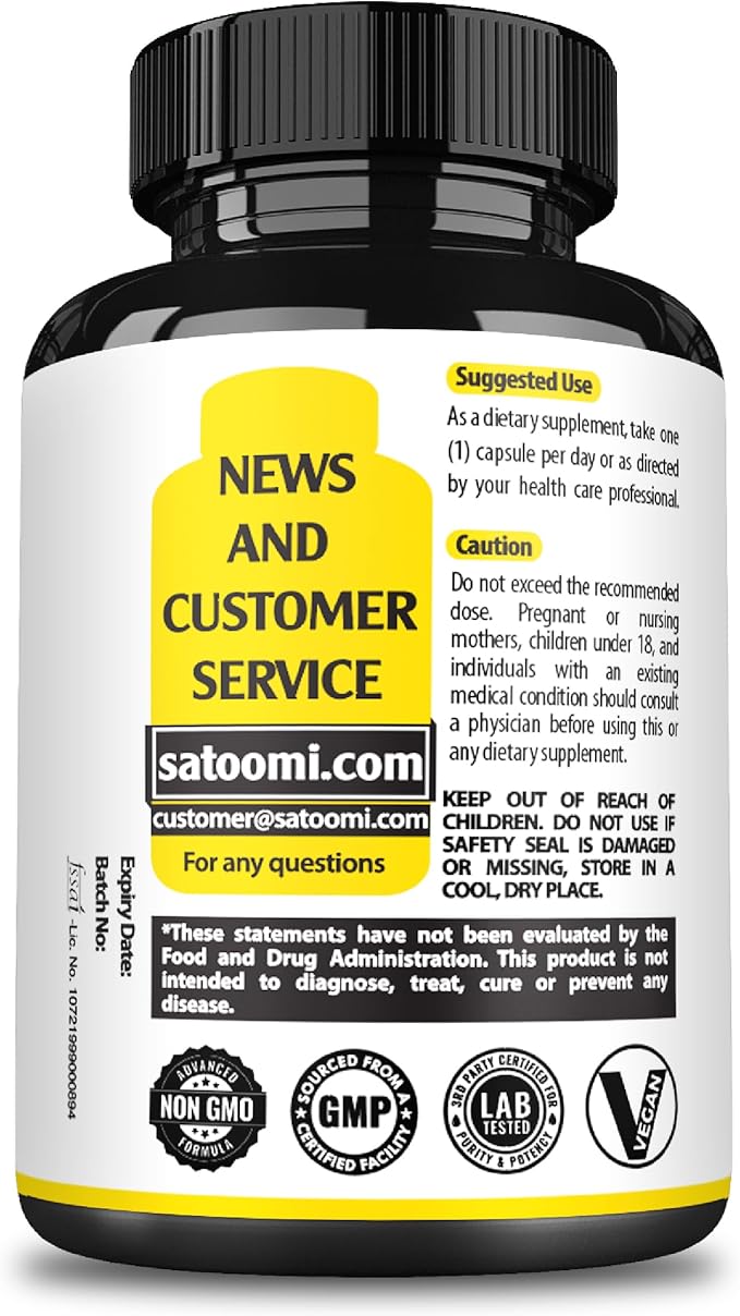 Satoomi Reishi Supplement Complex 5000Mg - 10in1 Combined with Lions Mane, Cordyceps Sinensis, Chaga Mushroom & Others - 90 Capsules for 3 Months