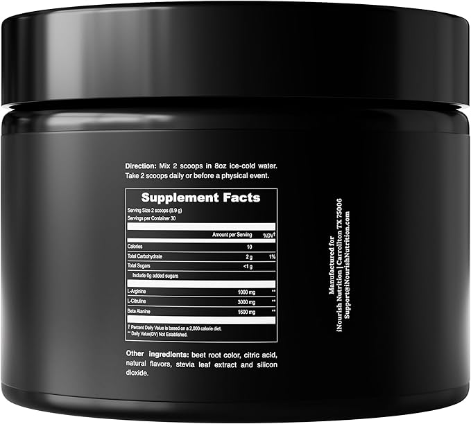 UpNourish Nitric Oxide Booster - L arginine L Citrulline Supplements for Men & Women with Beta Alanine - Support Energy, Circulation, Blood Pressure and Flow, Mixed Berry Flavor 30 Servings