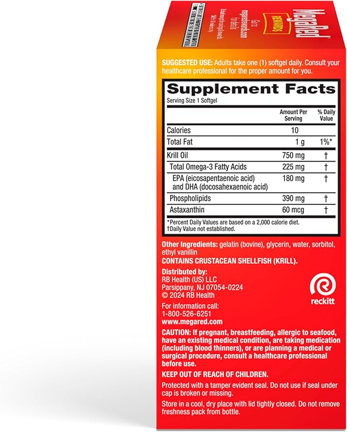 MegaRed Antarctic Krill Oil 750mg, Omega 3 Fatty Acid Supplement, Ultra Concentrate EPA & DHA Softgels, Antioxidant Astaxanthin, Heart Health Supplement with No Fish Oil Aftertaste, 80ct