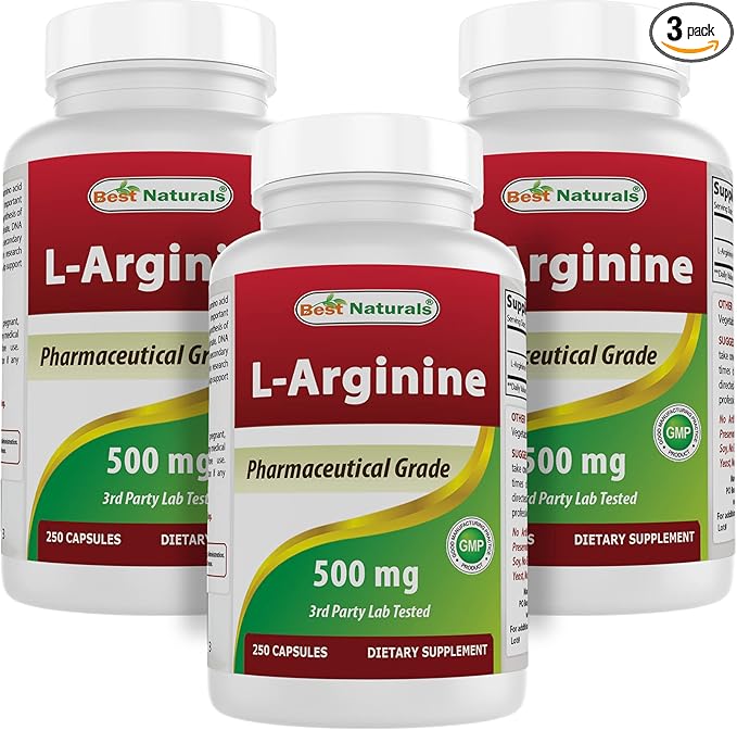 Best Naturals L-Arginine 500mg 250 Capsules (250 Count (Pack of 3))