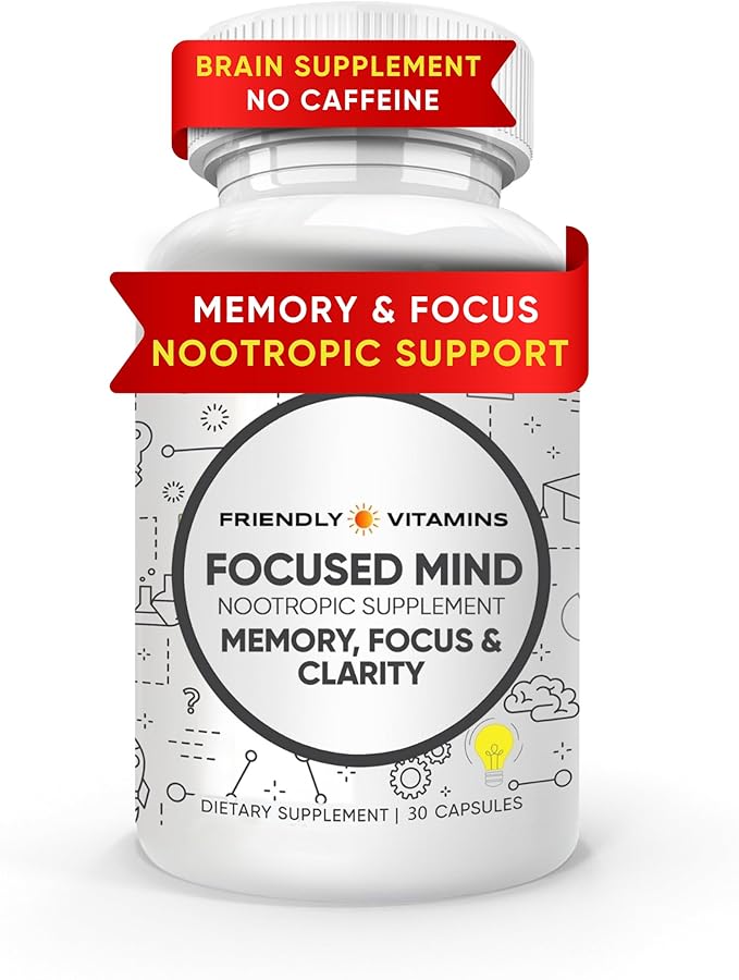 Focused Mind โ Daily Brain Supplement for Memory and Focus Support | Nootropic for Concentration, Mental Clarity, and Brain Energy | Cognitive Supplement for Work, School, or Everyday Demands