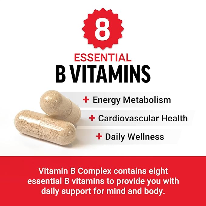 FORCE FACTOR Vitamin B Complex to Support Energy, Vitality, and Heart Health, Includes Vitamin B1, Vitamin B2, Vitamin B3, Vitamin B6, Vitamin B12, and More, Vegan, Non-GMO, 60 Vegetable Capsules