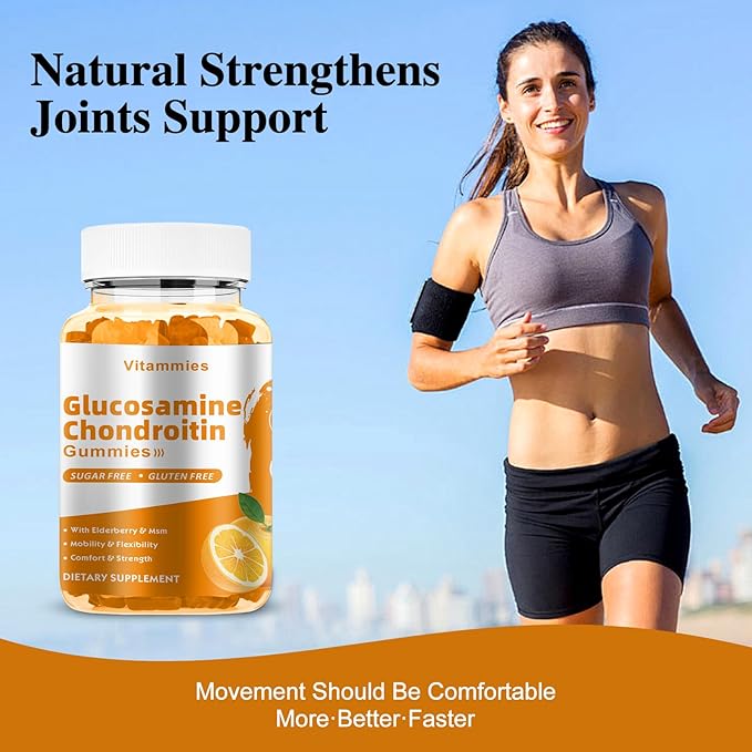 Glucosamine Chondroitin Gummies with MSM & Elderberry Extra Strength - Joint Support, Antioxidant Immune Support Supplement for Adults, Men & Women Minerals, coenzyme Q10, DHA - 60 Orange Gummies