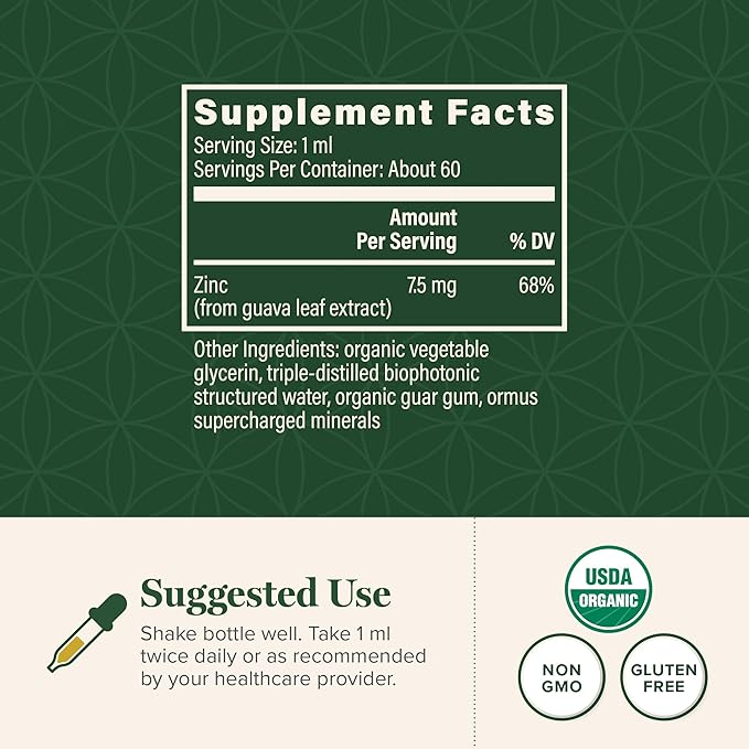Global Healing USDA Organic Zinc Supplements Liquid - Pure Vitamin Drops for Immune System Boost, Hormone Balance, and Healthy Aging - Natural, Vegan-Friendly, Non-GMO, Organic Zinc Vitamins (2 Fl Oz)
