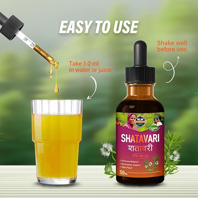 Organic Shatavari Root Menopause Support Drops for Women. PMS, Hot Flashes & Night Sweats Relief Supplement w/Red Clover, Dong Quai & Black Cohosh. Herbal Extract Health Tincture. 2oz