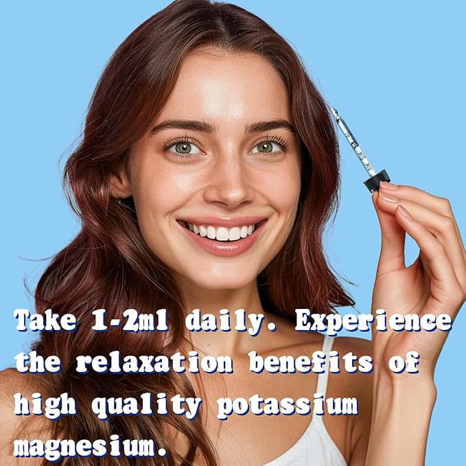Potassium Magnesium Supplement - Potassium 99mg & 500mg Magnesium Glycinate Complex Liquid Drops with Calcium, Zinc, Vitamin B6, D3 - Energy & Bone & Muscle Support - 2 Fl oz
