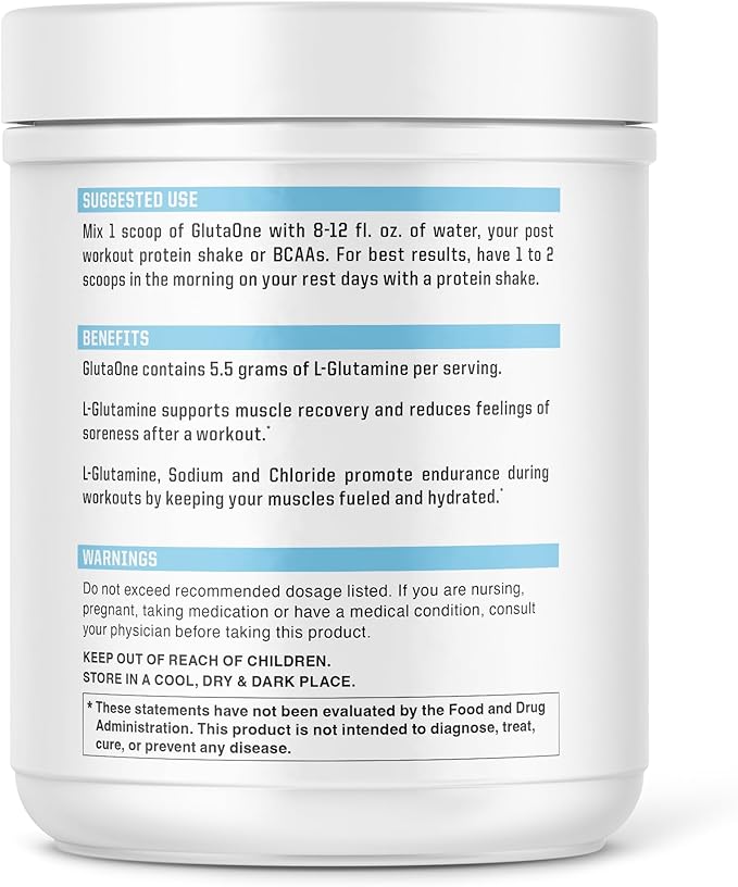 NutraOne GlutaOne L-Glutamine Powder Post Workout Recovery Supplement (75 Servings)
