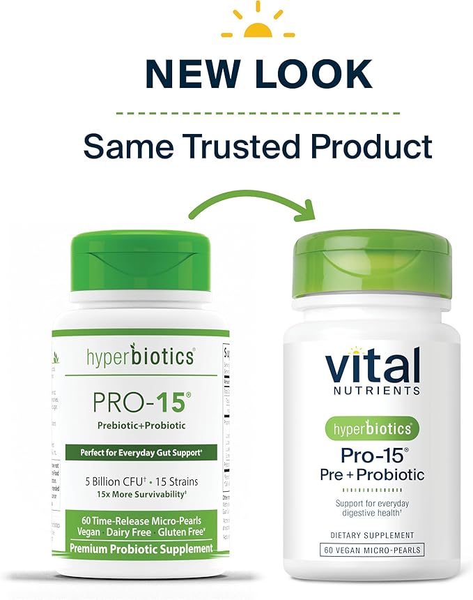 Hyperbiotics Vital Nutrients Pro-15 Prebiotics + Probiotics for Women and Men | 15 Science Backed Strains | Supports Occasional Constipation, Diarrhea, Gas & Bloating | 60 Vegan Time Release Pearls