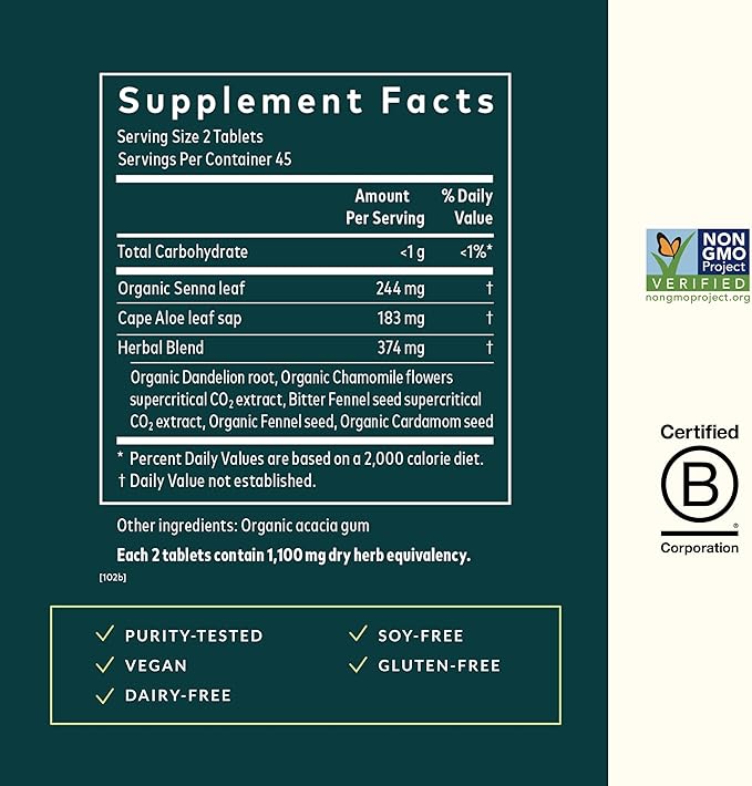 Gaia Herbs Natural Laxative - Supports Constipation Relief for Adults - with Senna Leaf, Cape Aloe, Caraway, Dandelion & Fennel - 90 Tablets (45 Servings)