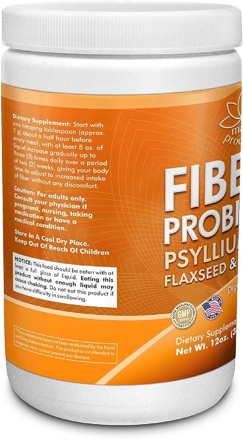 Fiber + Probiotics 12 Oz (340g) Psyllium Husk Flaxseed, Digestive and Intestinal Flora Support.