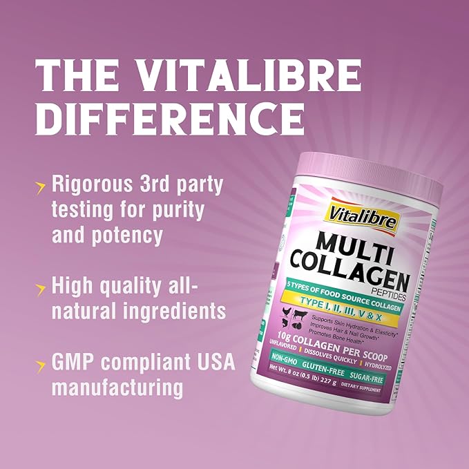 Multi Collagen Peptides Powder Type I II III V X, Hydrolyzed Collagen Protein for Women and Men, Skin, Hair, Nails, Unflavored, Non-GMO, Keto & GF, Zero Sugar, 22 Servings, 8oz