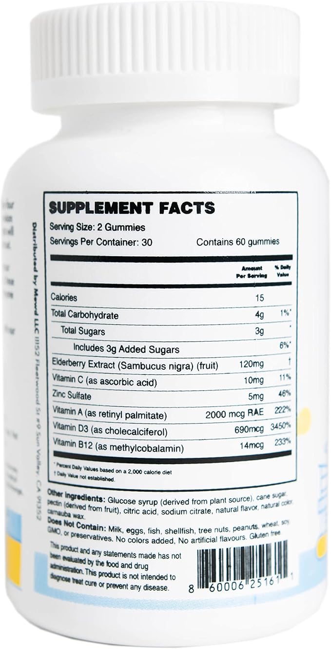 MEWD Teen and Kids Elderberry Immunity Multivitamin Gummies -Zinc, Vitamins A,C,D3,B12 for Immune Support,Brain Health, Focus, Made in USA, Girls and Boys.