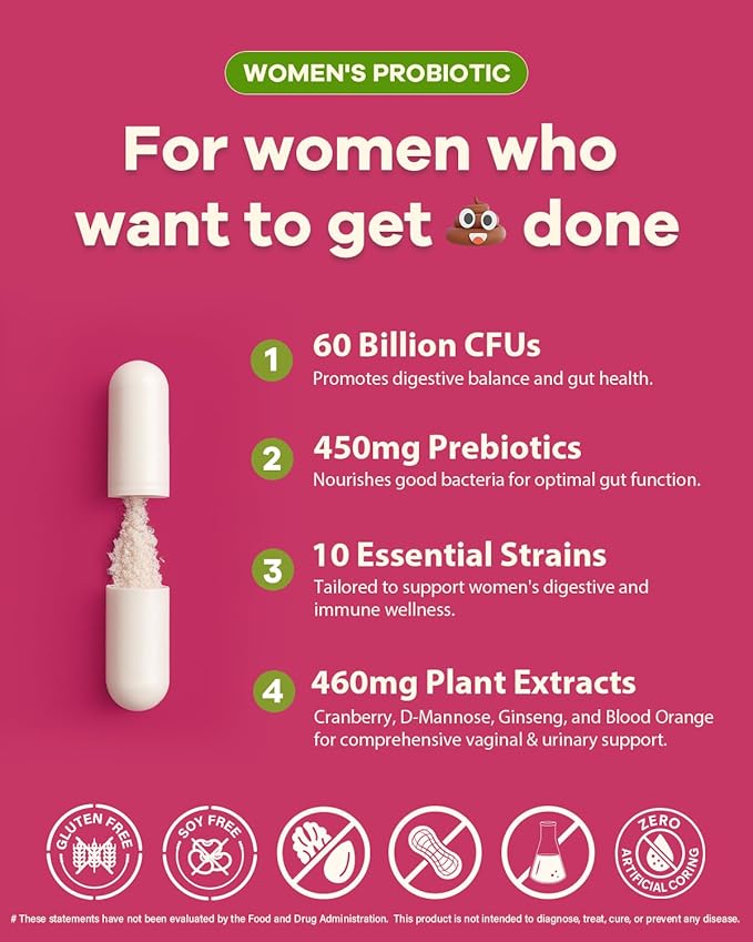 Probiotics for Women Digestive Health - 60 Billion Vaginal Probiotic Organic Prebiotics with Cranberry & D-Mannose for Gut, Urinary, Immune Health, Vegan & Non-GMO | 180 Capsules